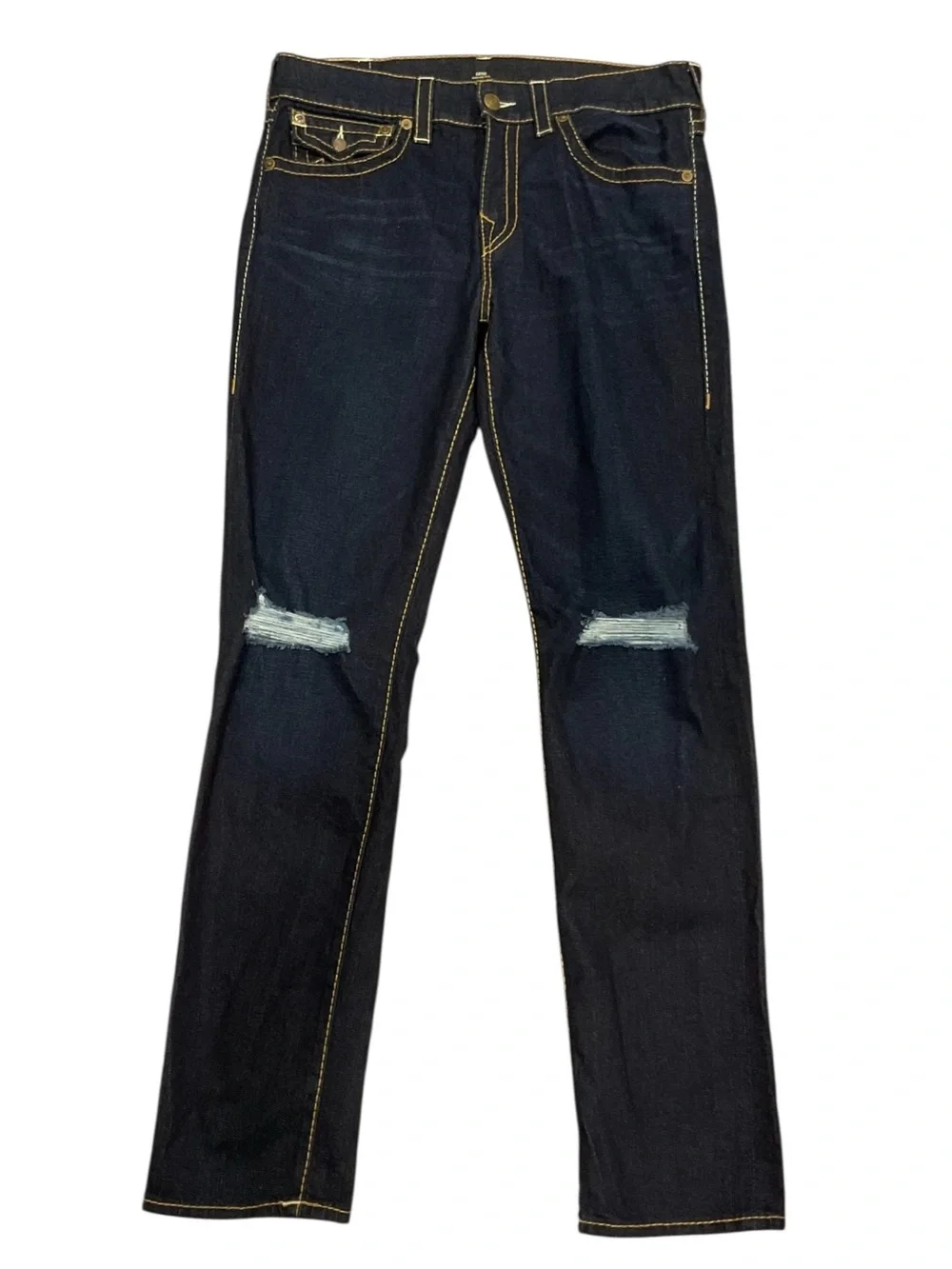 True Religion Men's Dark Blue Distressed Slim Jeans